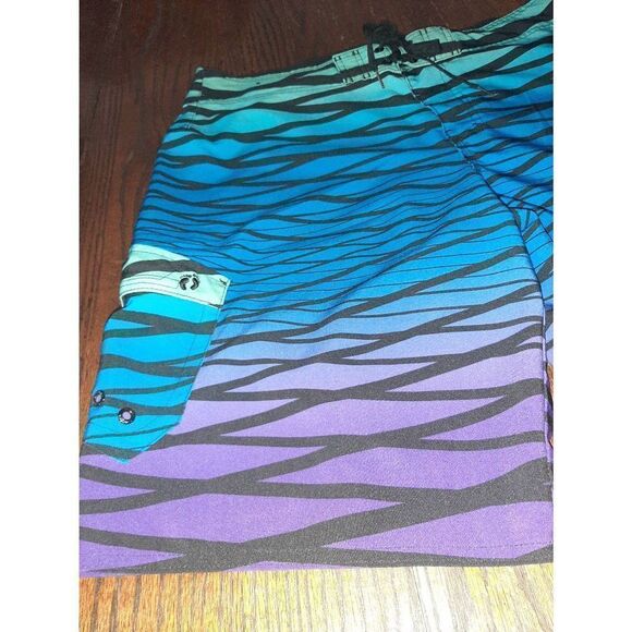 Mens 36 Hang Ten Blue Black Purple Drawstring Swim Trunks Shorts Board Shorts - Picture 2 of 5